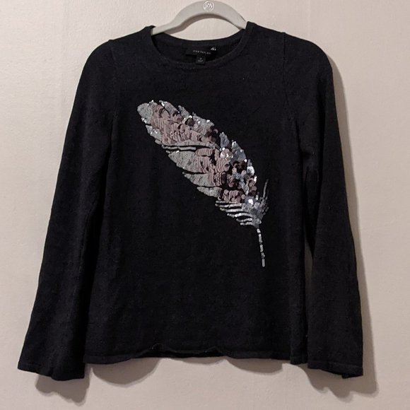 Ann Taylor Feather Sequin Sweater Gray - Sz XS - Picture 3 of 6